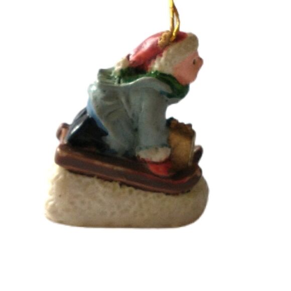 Vtg Micro Mini Boy Sledding Ornament Victorian Style Christmas Christmas Tree. - Picture 5 of 12